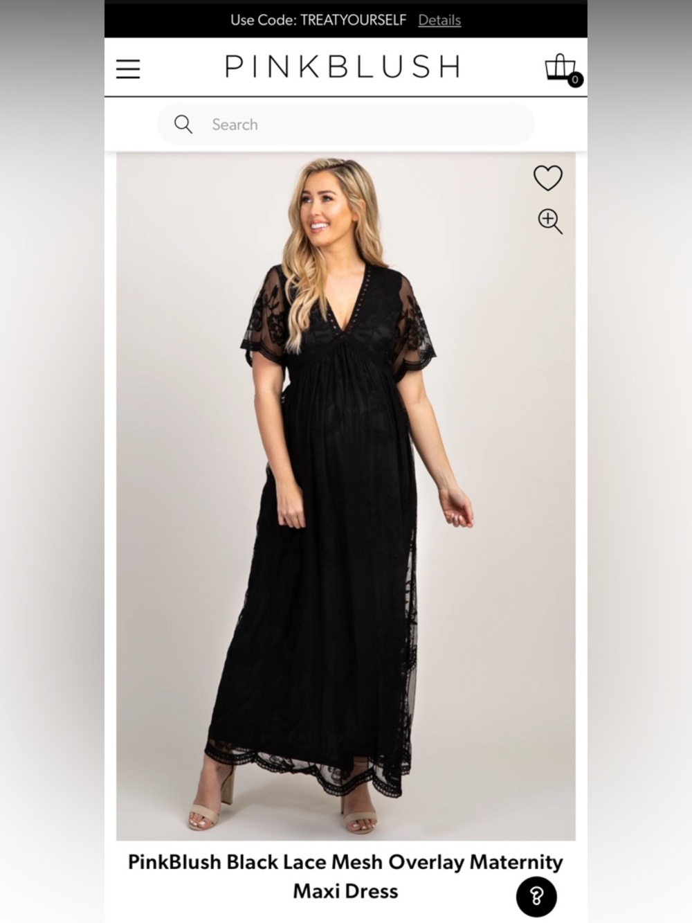 PinkBlush Black Lace Mesh Overlay Maternity Maxi Dress